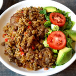 Trini Pelau with chicken and pigeon peas