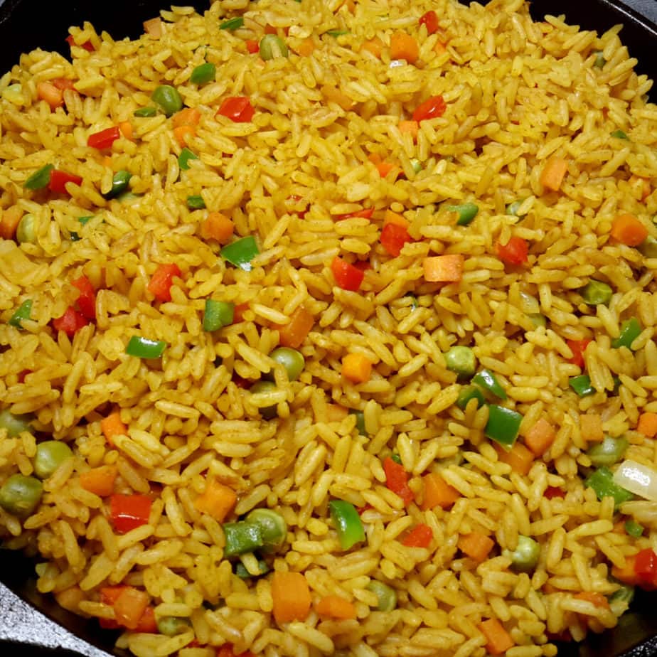 Curry Fried Rice in a Skillet